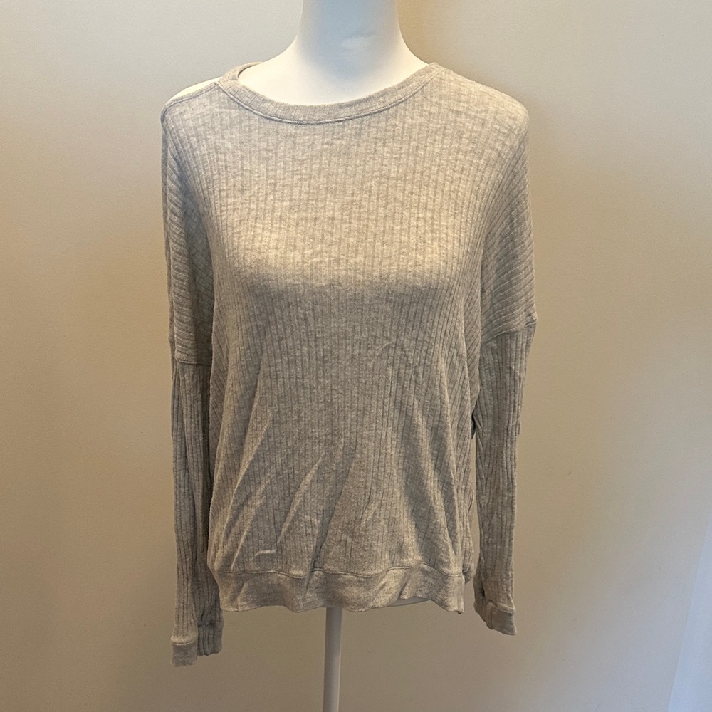 Splendid Light Gray Ribbed Women's Sweatshirt